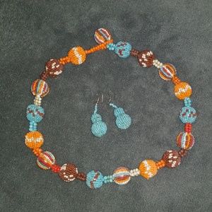 Beaded necklace and earrings
